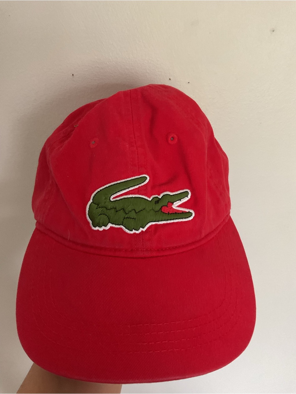 Lacoste Red Cap with Green Crocodile Accent
